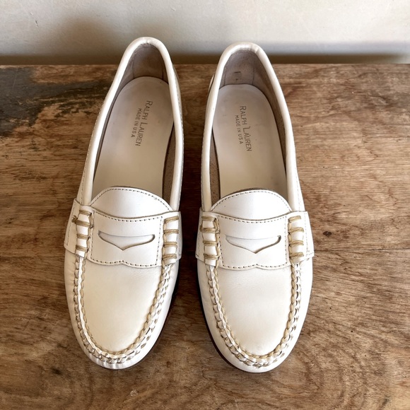 RALPH LAUREN Vtg White Leather Loafer Woman's Bench Made